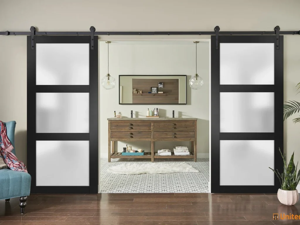 Modern Contemporary Style Frosted Glass Barn Door Double Sliding Glass Barn Doors
