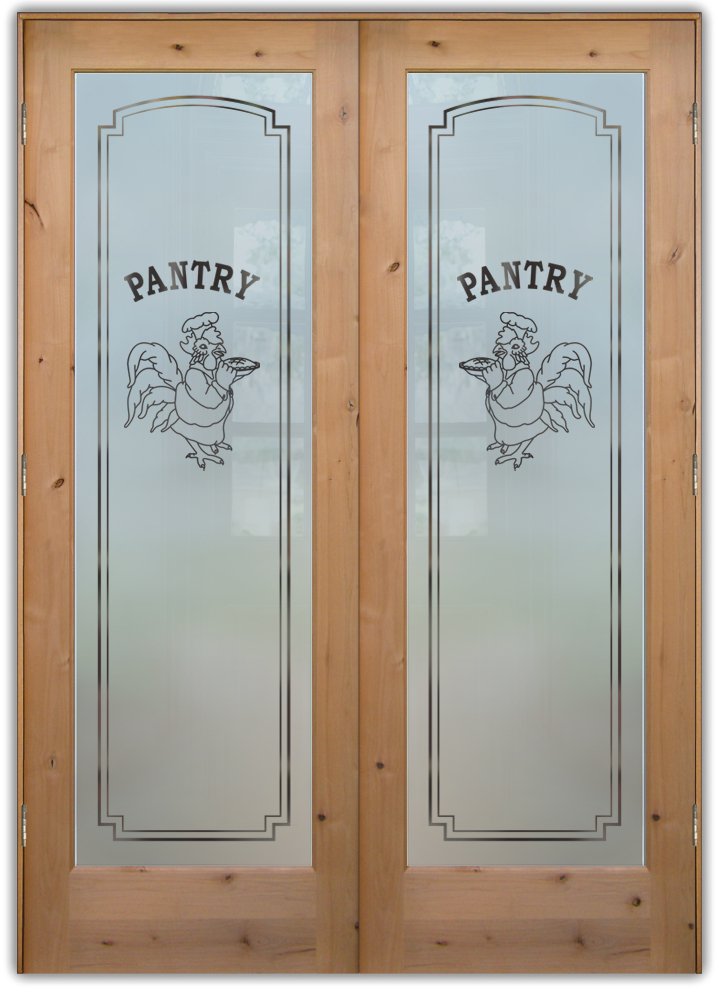 Rooster Chef Pantry Door 
Semi-Private 1D Negative Frosted Glass Finish Farmhouse Glass Pantry Doors Sans Soucie