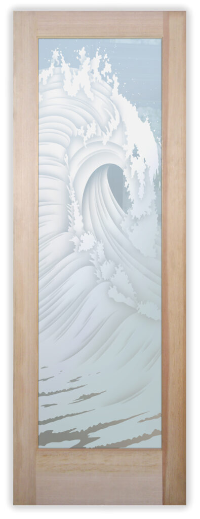 Curl wave design on 2D enhanced frosted glass door with high privacy and shaded sandblasted wave pattern.