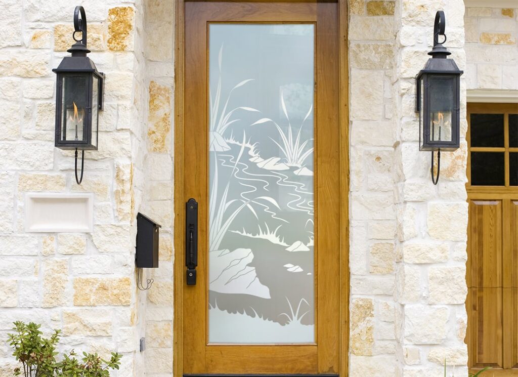 Flowing Streams Private 1D Private Frosted Glass Front Exterior Entry Door Farmhouse Decor Sans Soucie