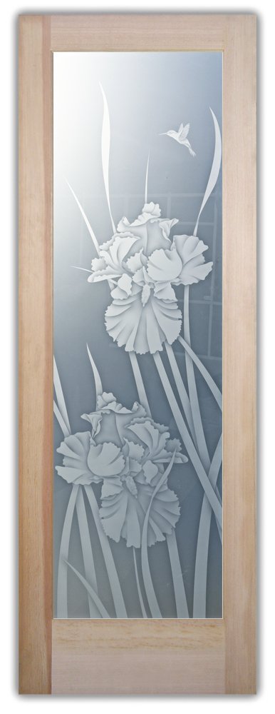 Iris Hummingbird II Private 2D Frosted Glass Finish Floral Design Farmhouse Decor Sans Soucie