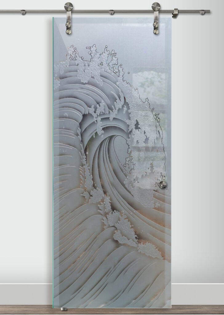 Stunning 3D carved art glass sliding door