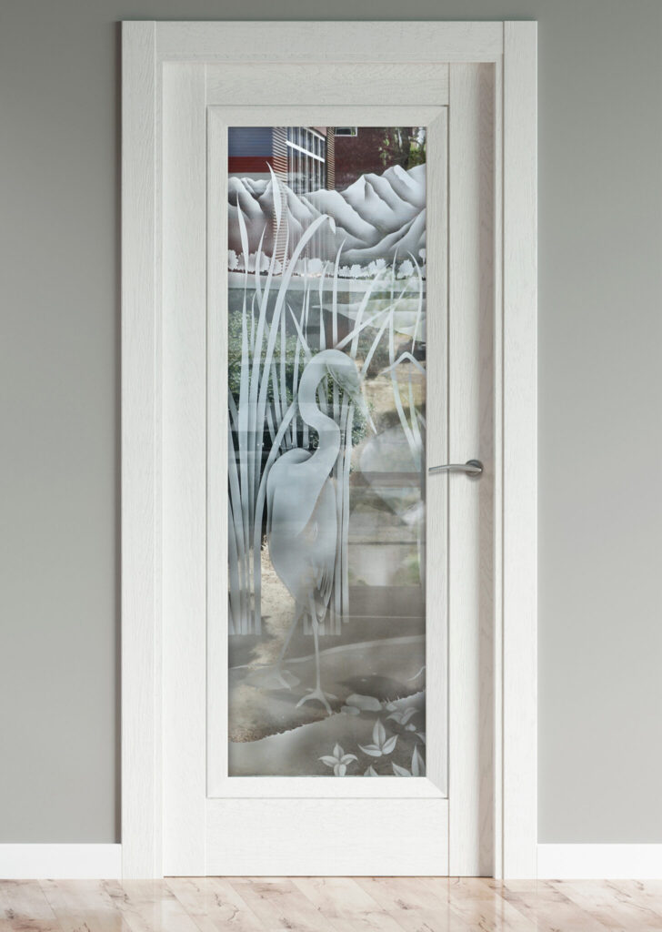 Shy Egret Semi-Private 2D Clear Glass Pantry Door Wildlife Vintage Decor Sans Soucie Art Glass
