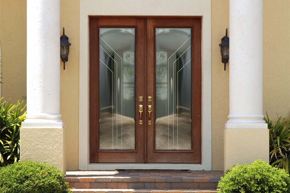 Angled Pinstripe Front Door Glass Effect Not Private 3D Clear Glass Finish Entry Exterior Door Sans Soucie