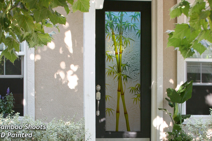 Bamboo Shoots Front Door Glass Effect Semi-Private 3D Enhanced Painted Gluechip Glass Finish Entry Exterior Door Sans Soucie