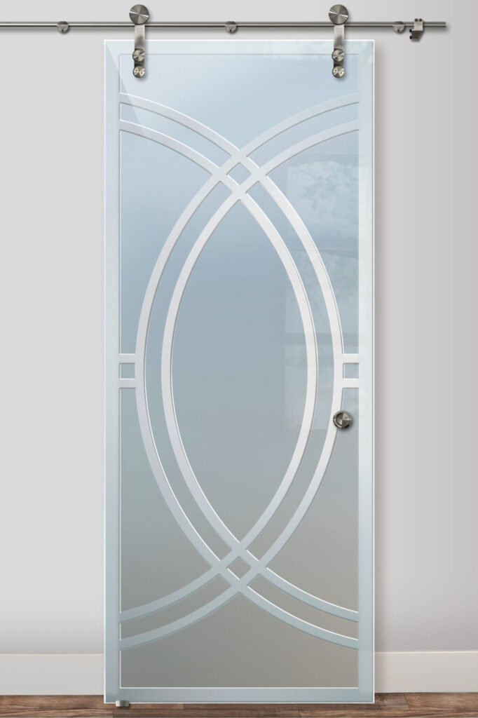 Demi Circle Tempered Glass Barn Door Glass Effect Private 3D Frosted Glass Finish Farmhouse Decor Geometric Style Sans Soucie