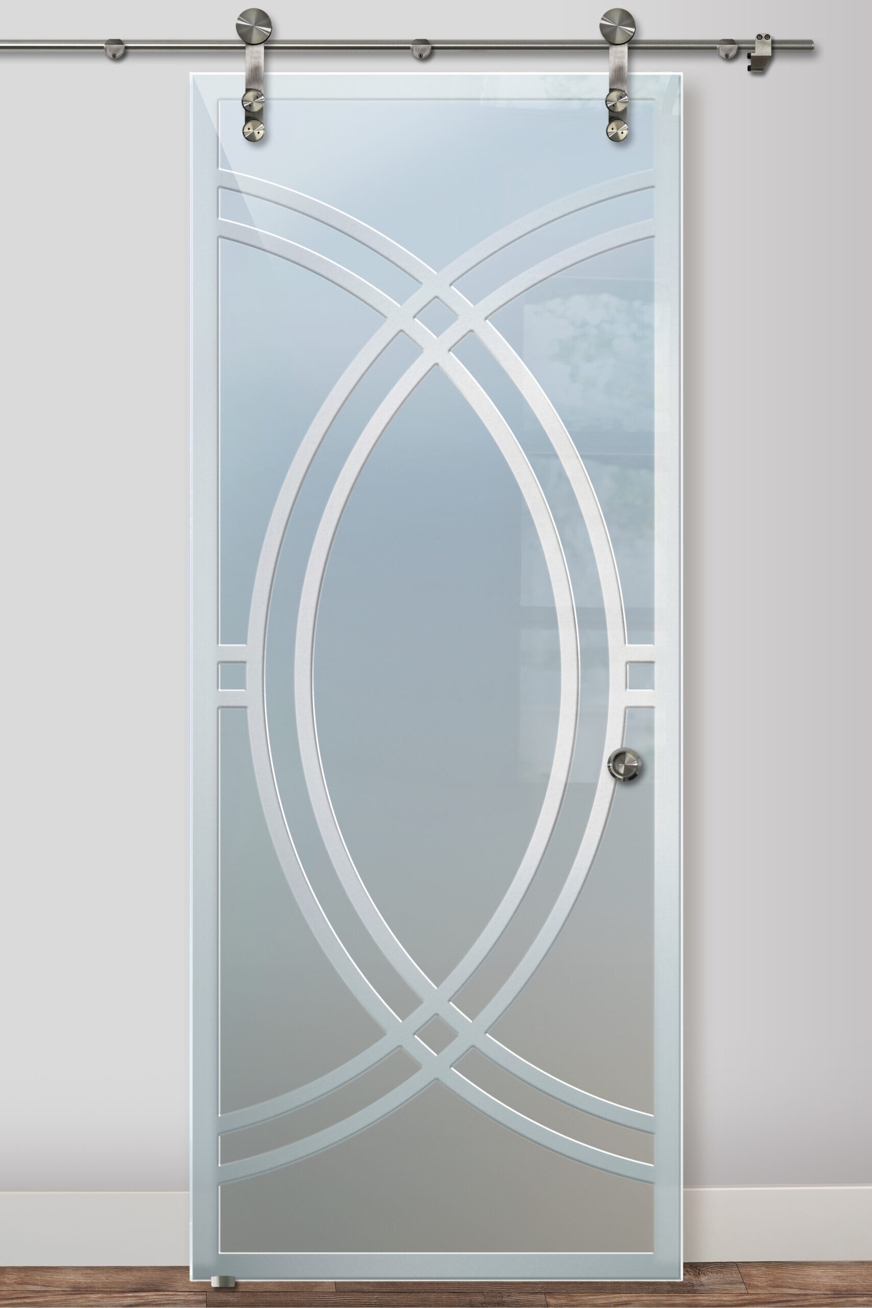 Demi Circle Glass Barn Door Glass Effect Private  3D Frosted Glass Finish Farmhouse Decor Geometric Style Sans Soucie 