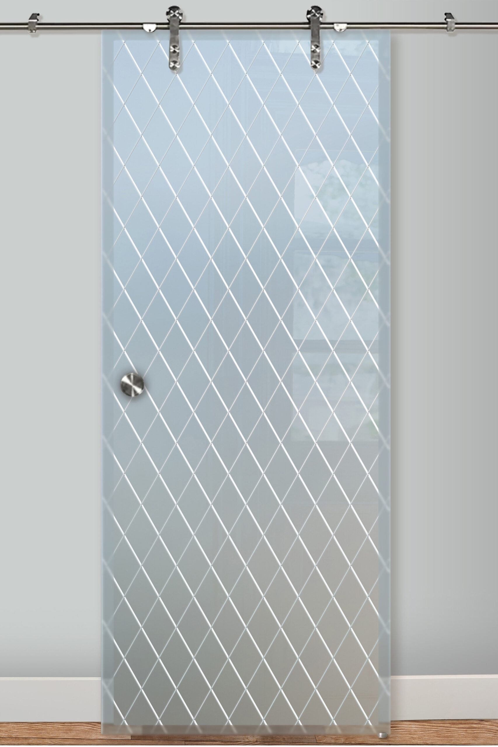 Diamond Grid Glass Barn Door Glass Effect Private 3D Frosted Glass Finish Farmhouse Decor Sans Soucie