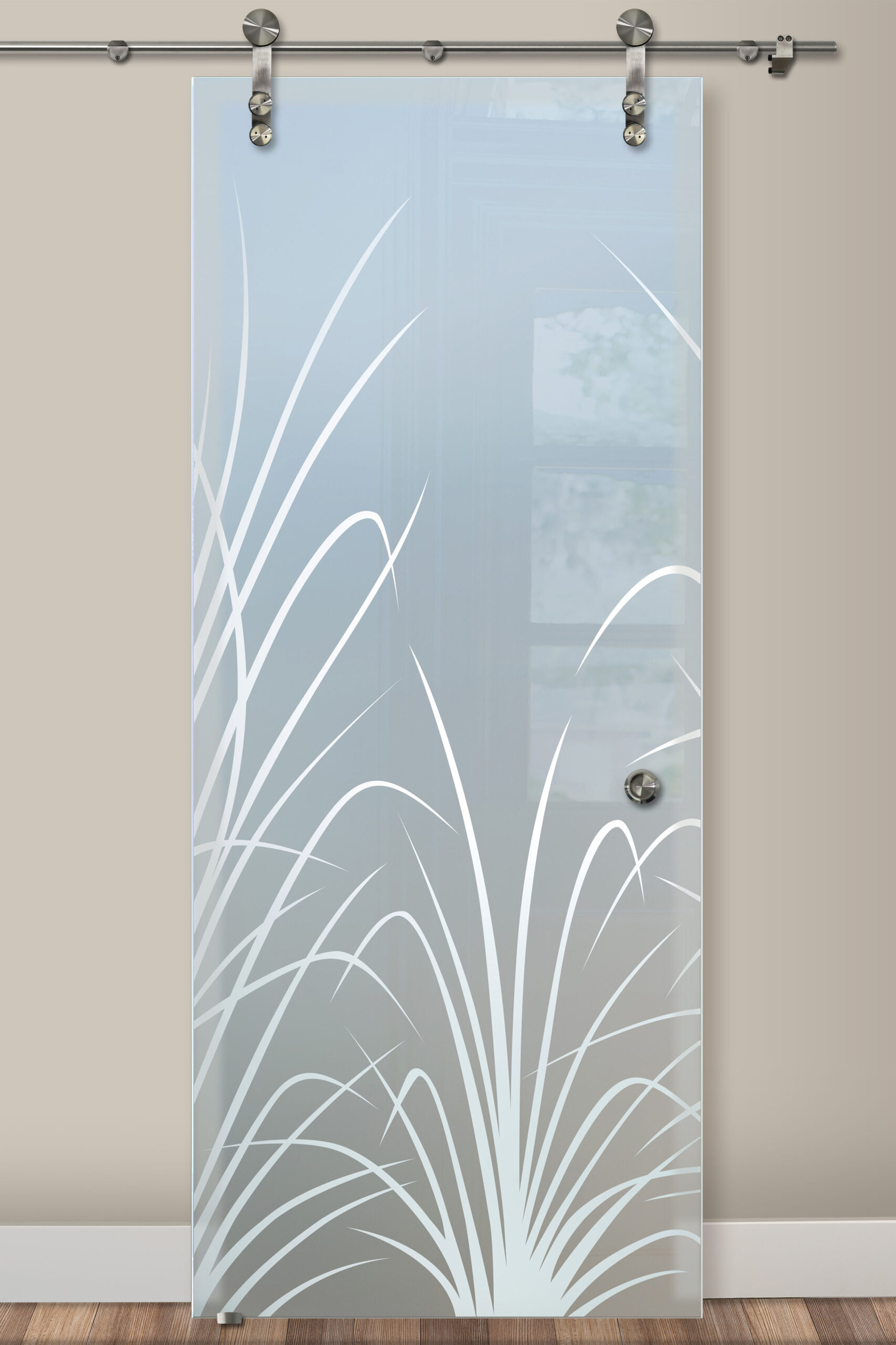 Wispy Reeds Glass Barn Door Glass Effect  Private 1D Private Frosted Glass Finish Farmhouse Decor Foliage Style Sans Soucie