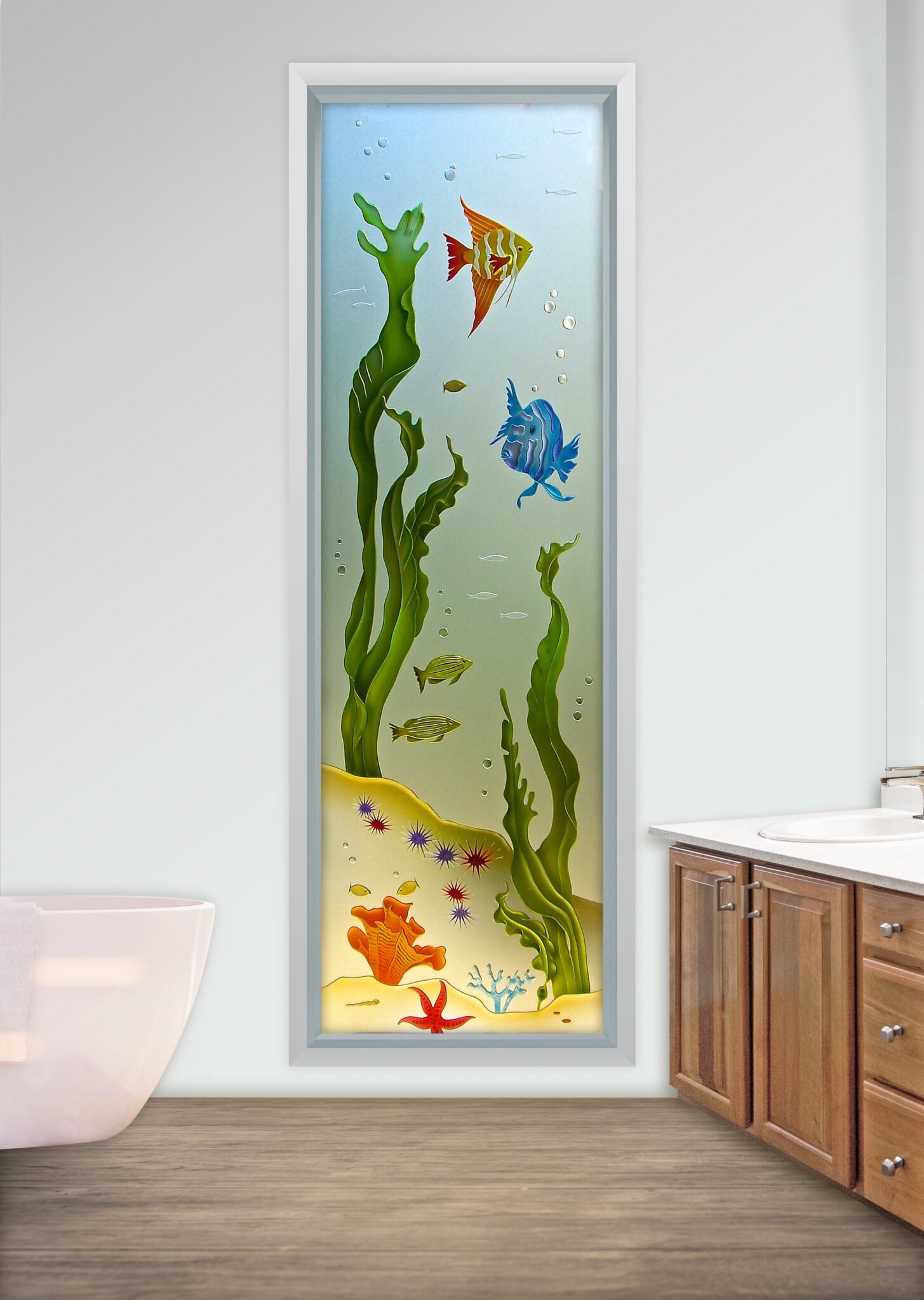 Aquarium Fish window Glass Effect Private 3D Enhanced Painted Frosted Glass Finish Oceanic Decor Frosted Glass Bathroom Window Sans Soucie