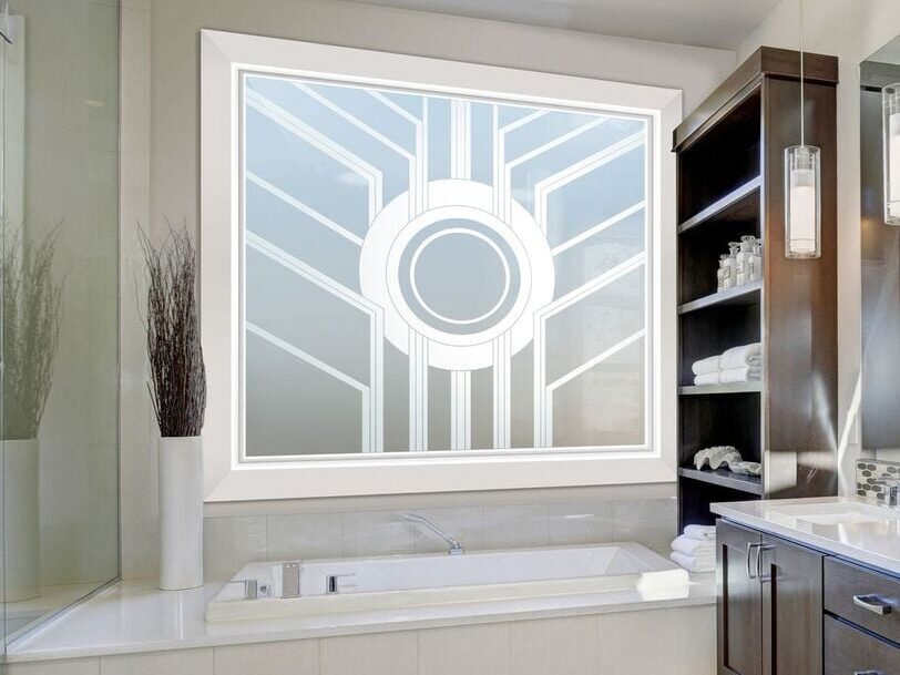 Sun Odyssey II Glass Effect: Private 1D Private Frosted Glass Finish Geometric Modern Frosted Glass Bathroom Window Sans Soucie 