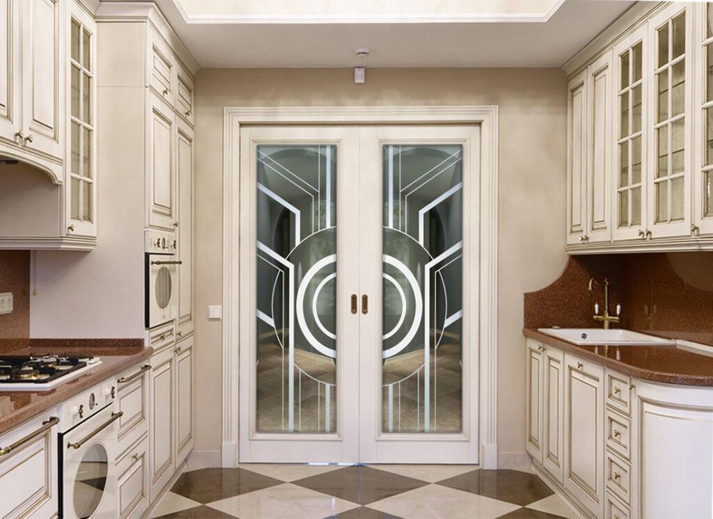 Sun Odyssey Glass Pantry Doors Interior Door Not Private 1D Positive Clear Glass Finish Geometric decor Sans Soucie
