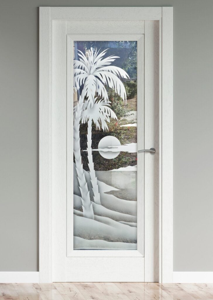 Palm Sunset Interior Prehung Door Interior Slab Door Semi-Private 2D Clear Glass Finish Glass Pantry Doors Sans Soucie