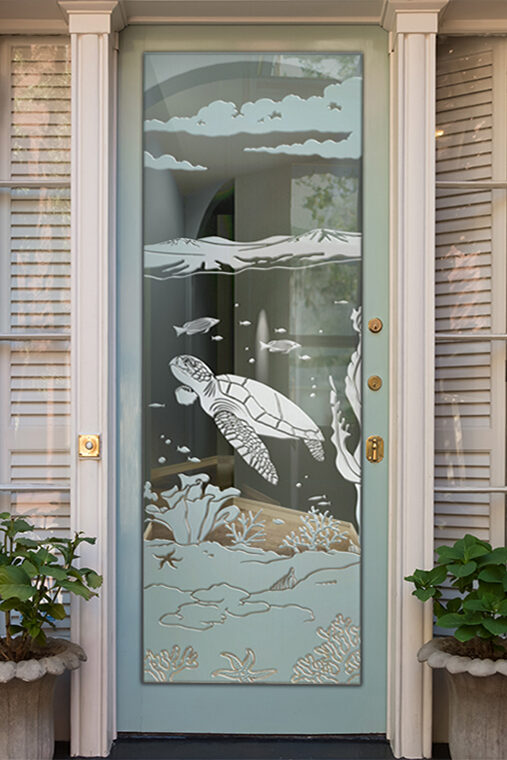 Aquarium Sea Turtle Not Private 3D Clear Glass Finish Glass Front Doors Beach Decor Sans Soucie
