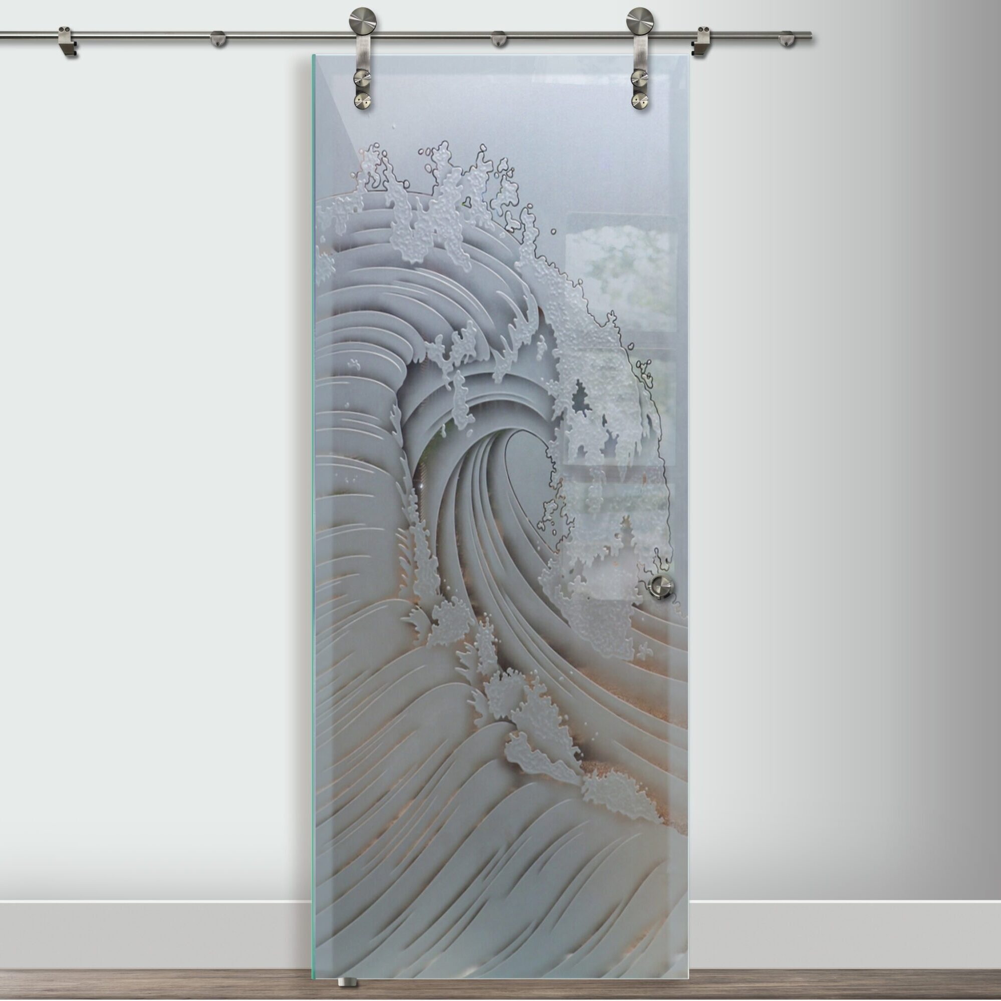 Curl Semi-Private 3D Enhanced Negative Frosted Glass Finish Oceanic Beach Decor Glass Interior Doors Sans Soucie