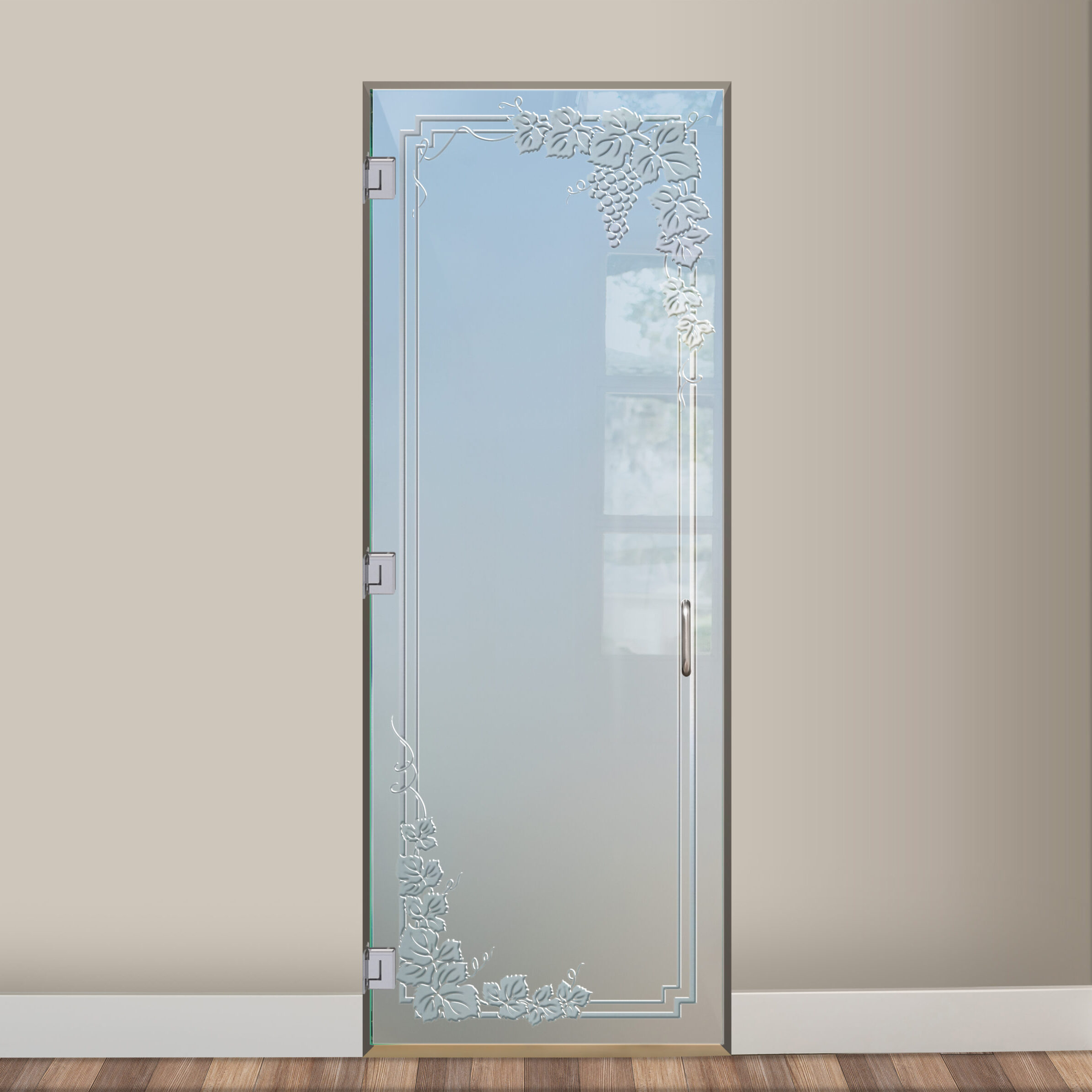 Vineyard Grapes Garland Private 3D Frosted Glass Finish Glass Pantry Doors Sans Soucie