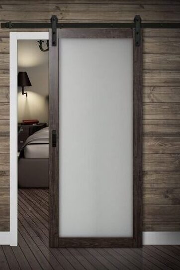 Contemporary Style Frosted Glass Barn Door Sliding Barn Door Single Panel with Wood Frame