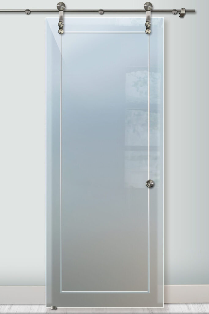 Pinstripe Border Private 3D Private Frosted Glass Finish Frameless Sliding Glass Barn Doors Sans Soucie