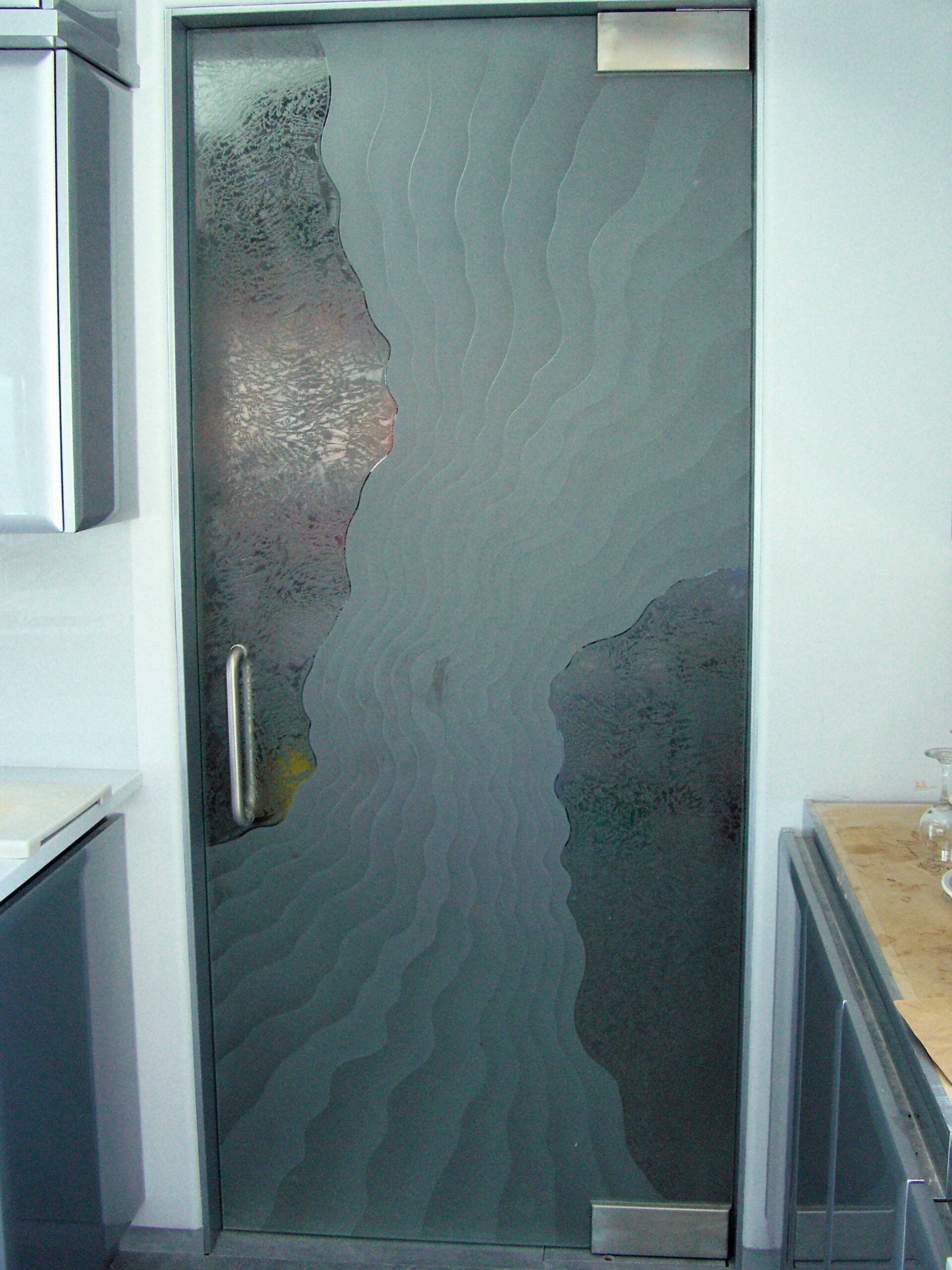 Triptic Wave Semi-Private 3D Enhanced Gluechip Glass Finish Interior Frameless Glass Doors Abstract Decor Sans Soucie 