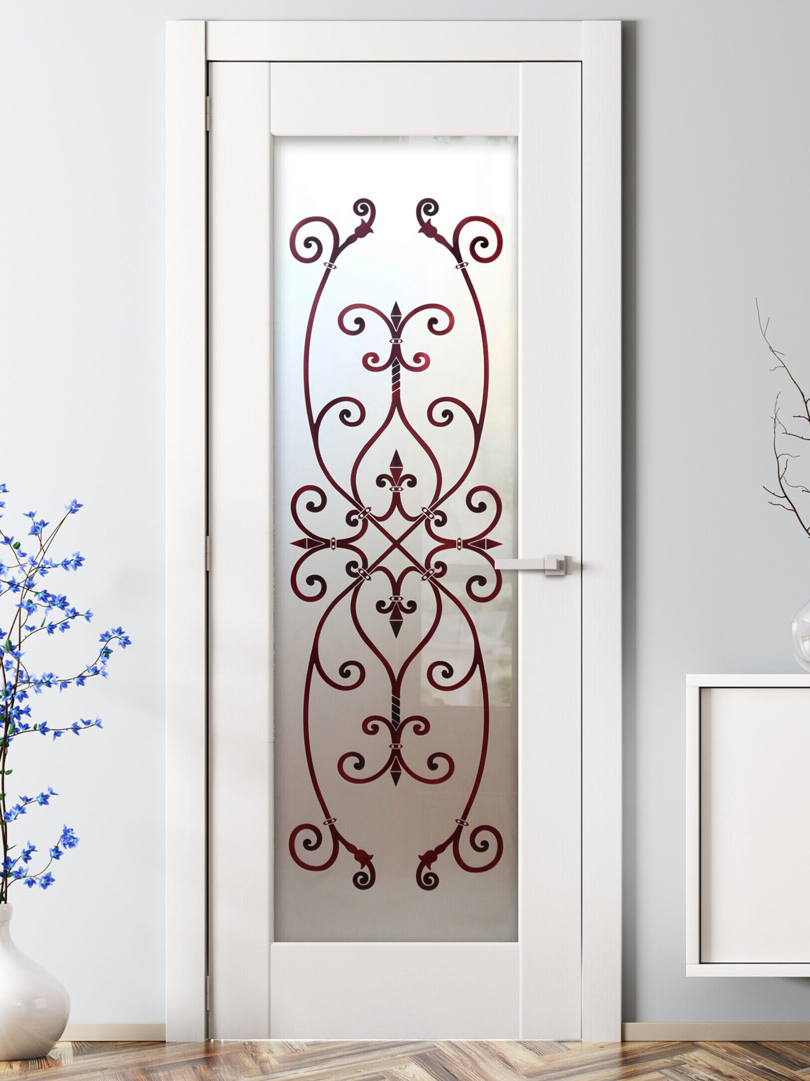 Corazones Burgundy Private 3D Painted Frosted Glass Pantry Door Vintage Decor Sans Soucie