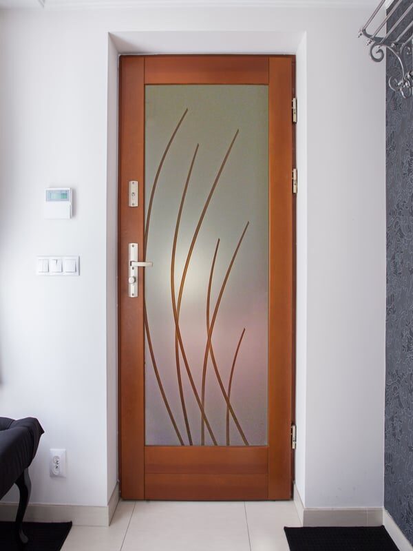 Sleek Arcs Private 3D Painted Frosted Glass Pantry Door Modern Geometric Interior Door Sans Soucie