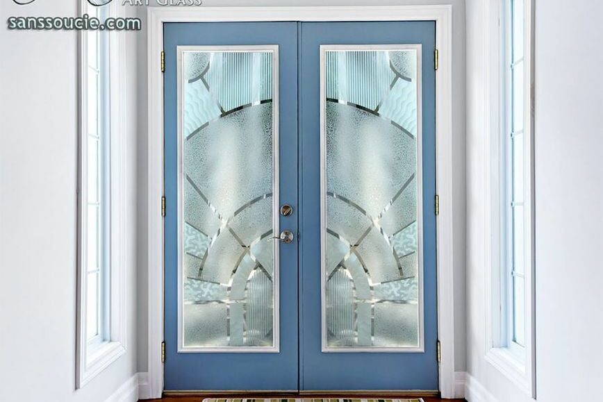 Matrix Arcs Semi-Private 3D Enhanced GlueChip Negative Frosted Glass Door Insert Entry Door Modern Decor Sans Soucie