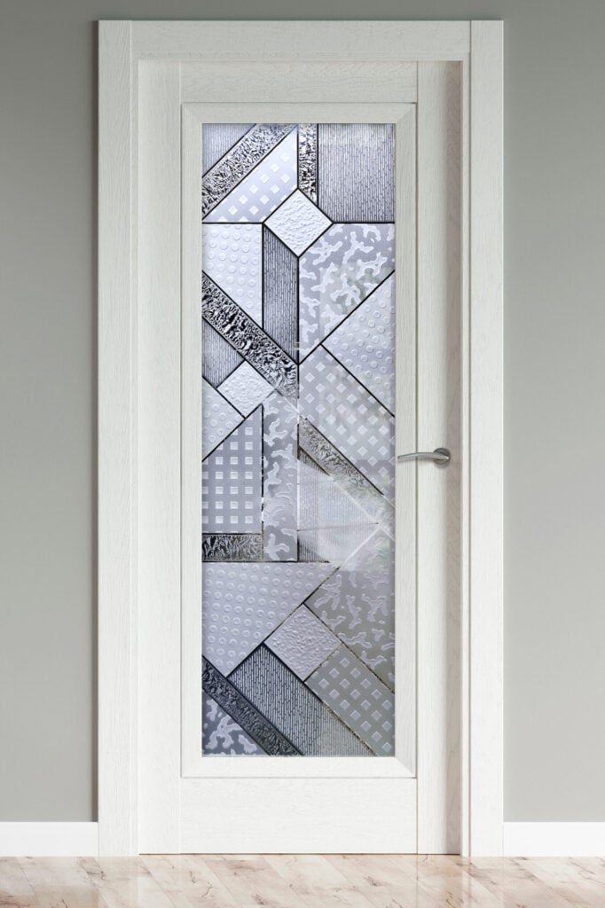 Glass Pantry Doors Matrix Semi-Private 3D Enhanced Gluechip Negative Frosted Glass Pantry Door Interior Glass Doors Modern Geometric Design Sans Soucie