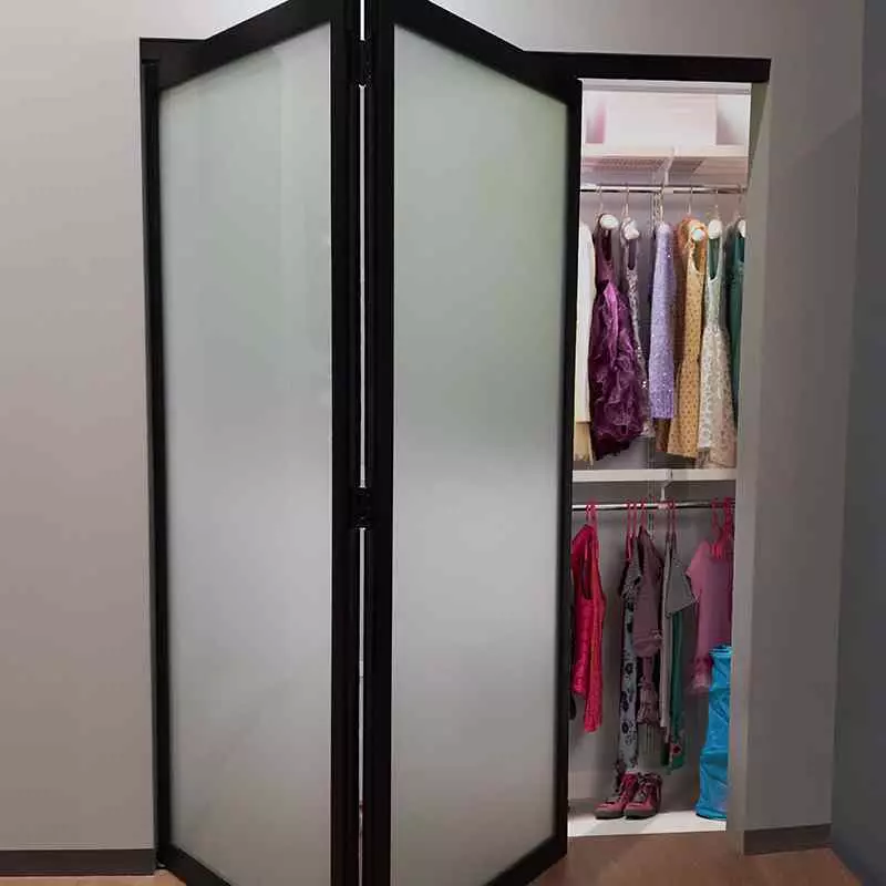 bifold closet door single glass panel with black metal frame