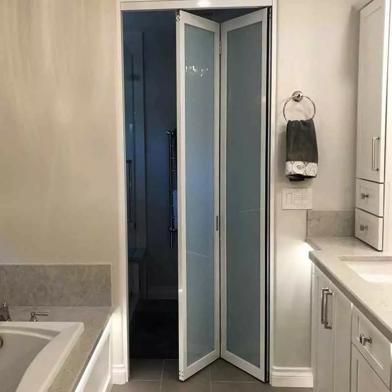 Bi-fold bathroom door option designed for small bathrooms with limited clearance.