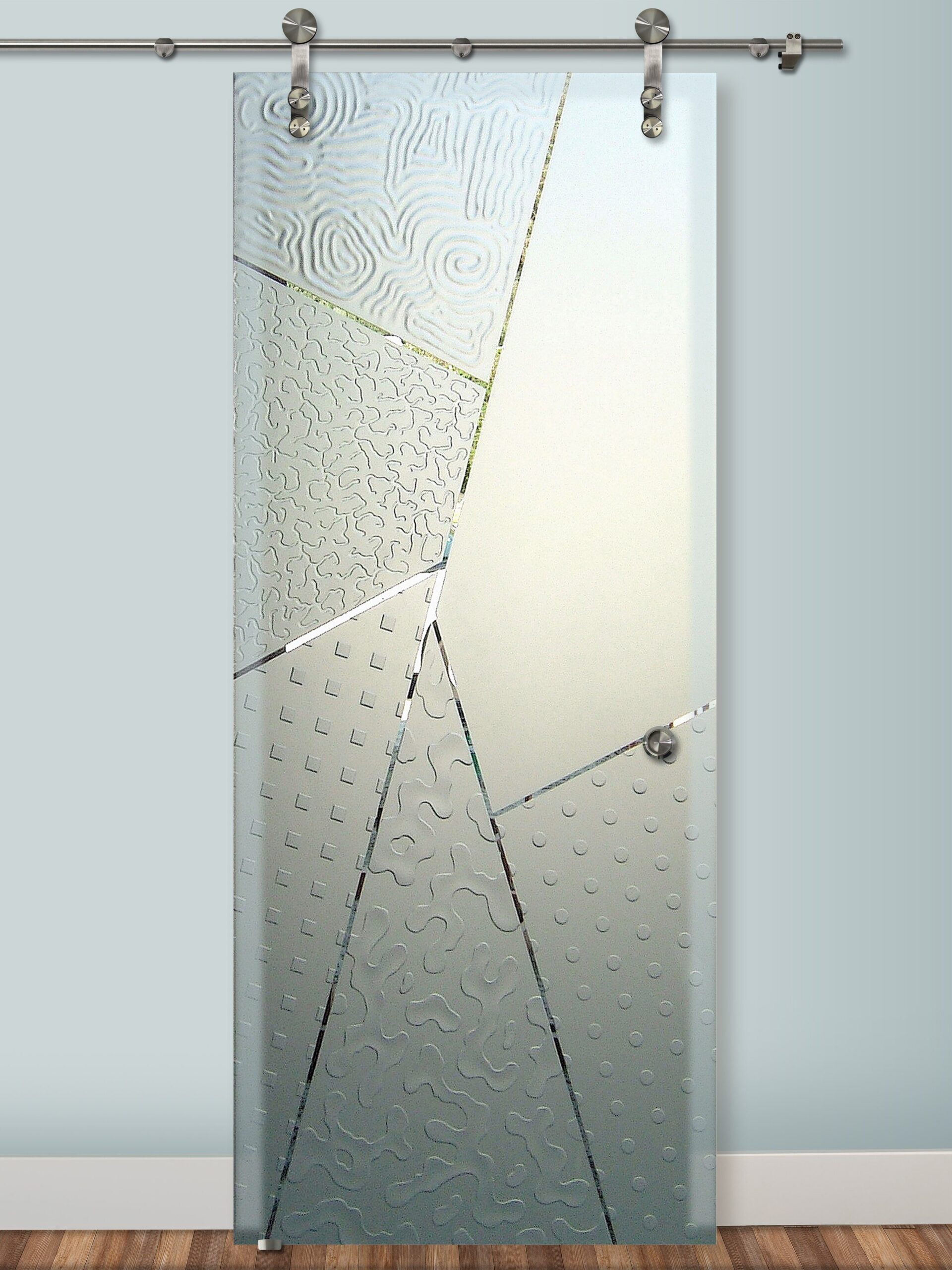 Matrix Angles Semi-Private 3D Enhanced Negative Frosted Glass Finish Interior Glass Doors Glass Barn Doors Sans Soucie Modern Style