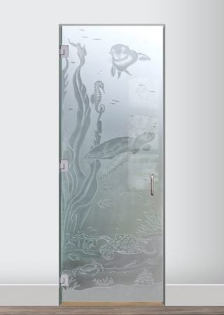 Shower Door with a Frosted Glass Aquarium Sea Life Wildlife Design for Private by Sans Soucie Art Glass