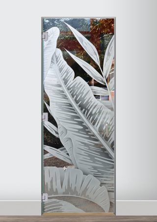 Shower Door with a sandblast Frosted Glass Tropical Design Custom-Designed Decorative Etched Glass