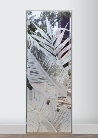 Shower Door with a Frosted Glass Bahama Leaves III Tropical Design for Not Private by Sans Soucie Art Glass