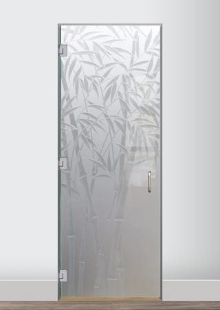 Interior Glass Door showcasing a Frosted Glass Asian Design with Sandblast Etched Glass Art by Sans Soucie Bamboo Shoots III Design