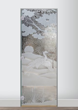 Interior Glass Door with a sandblast Frosted Glass Asian Design Custom-Designed Decorative Etched Glass