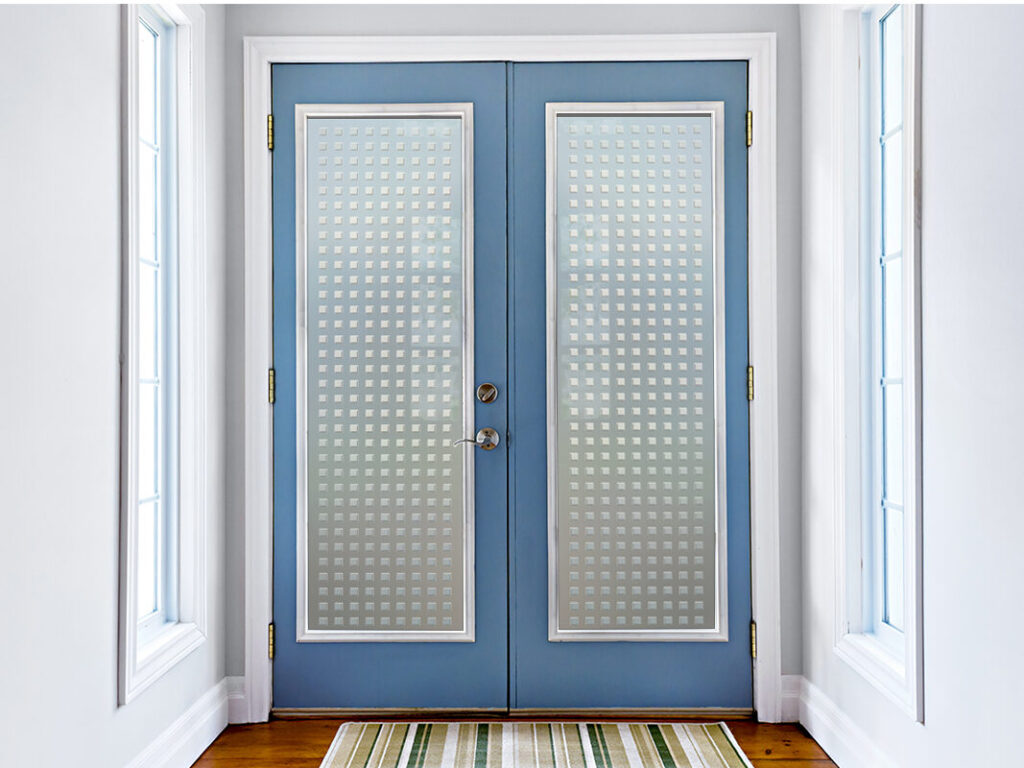 Squares Private 3D Solid Private Frosted Glass Finish Glass Front Doors Double Entry Doors Modern Decor Sans Soucie