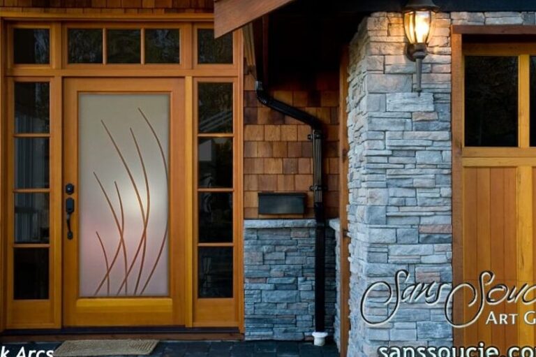 glass front doors frosted glass Sleek Arcs Private 3D Enhanced Painted Frosted Glass Entry Door Exterior Glass Doors Sans Soucie