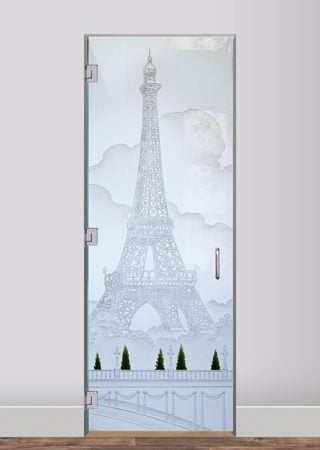 Interior Glass Door with a sandblast Frosted Glass Landscapes Design Custom-Designed Decorative Etched Glass
