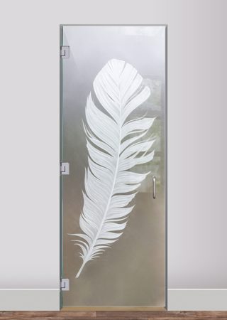 Interior Glass Door featuring a Frosted Glass Foliage Design Sandblast Etched Glass Feather Design by Sans Soucie