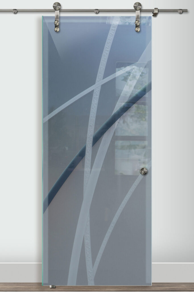 Tempered Glass Barn Doors Arcos Arcos 3D Solid Painted Private frosted sliding glass barn door Modern Minimalist Design Sans Soucie