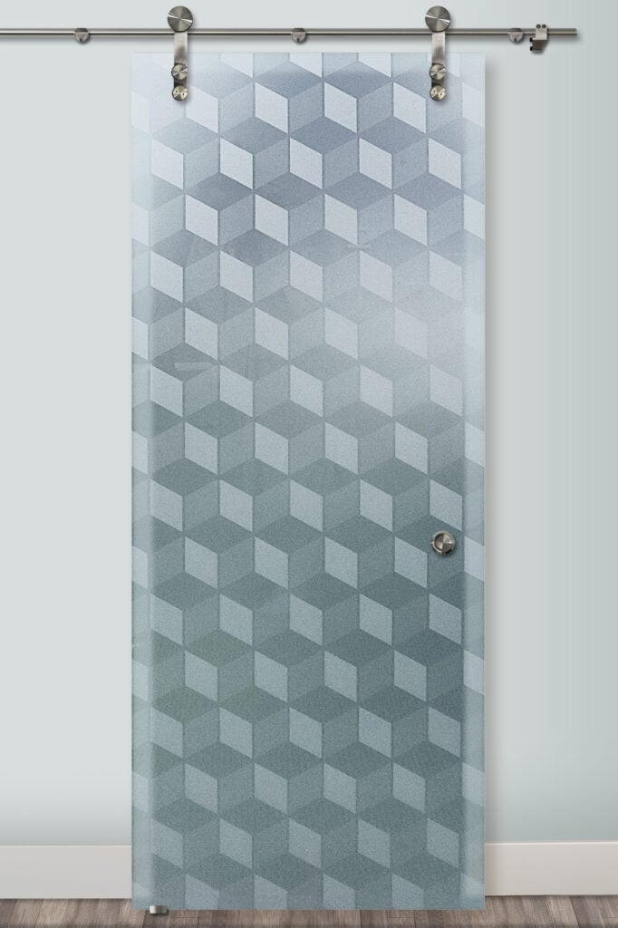 Glass Barn Doors Illusion Cubes Private 2D Enhanced Sliding Glass Barn Door Geometric Design Modern Decor Sans Soucie