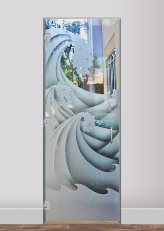 Shower Door with a sandblast Frosted Glass Oceanic Design Custom-Designed Decorative Etched Glass