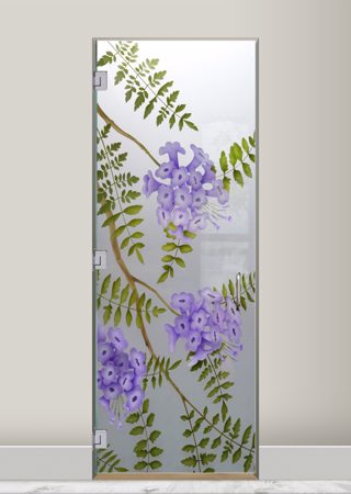 Interior Glass Door featuring Frosted Glass Design Etched Glass by Sans Soucie Art Glass with Custom Floral Design Jacaranda