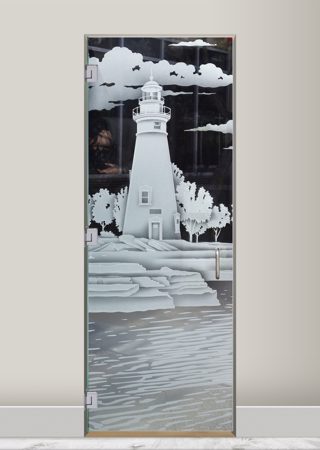 Interior Glass Door with Frosted Glass Oceanic Marblehead Lighthouse Design by Sans Soucie