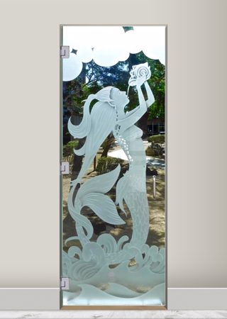 Shower Door with Frosted Glass Oceanic Mermaid Design by Sans Soucie