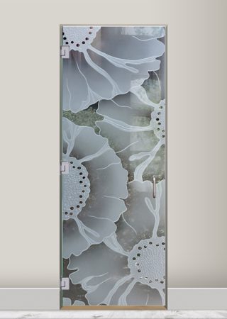 Interior Glass Door with a Frosted Glass OKeefe Floral Design for Semi-Private by Sans Soucie Art Glass