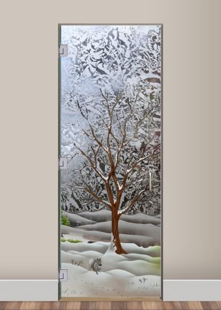 Interior Glass Door with Frosted Glass Tree Seasons Winter Design by Sans Soucie