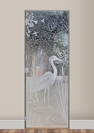 Interior Glass Door with Frosted Glass Wildlife Standing Egret Design by Sans Soucie