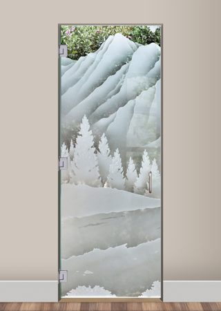 Interior Glass Door featuring Frosted Glass Design Etched Glass by Sans Soucie Art Glass with Custom Landscapes Design The Rockies