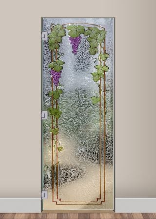 Interior Glass Door with a sandblast Frosted Glass Grapes & Ivy Design Custom-Designed Decorative Etched Glass
